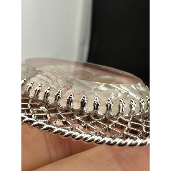 Vintage Cameo Pendant Intaglio Reverse Carved Silver Tone - Picture 6 of 7